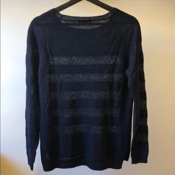 New Vince 100% linen striped semi-sheer boatneck bateau relaxed long sleeve top - Picture 9 of 11